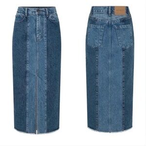 Spell Daisy Patchwork Denim Maxi Skirt – Two-Tone Blue – Size S
